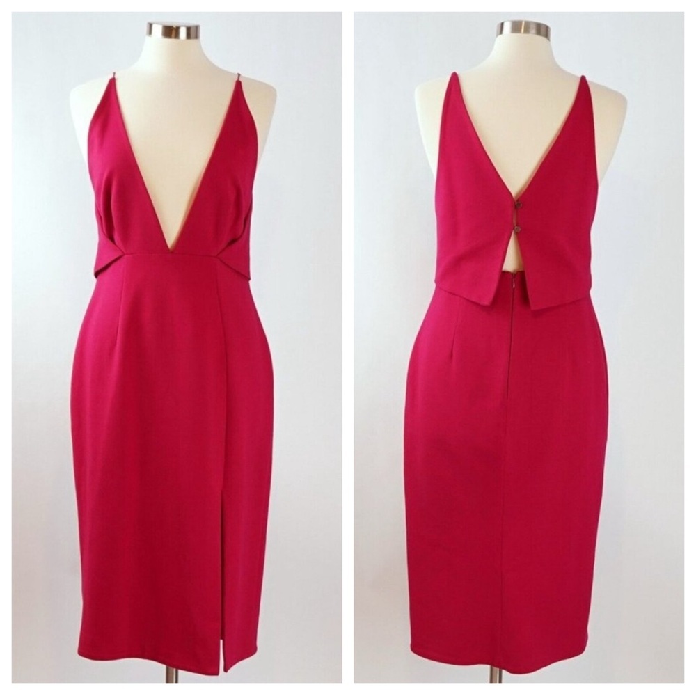 Nicholas Fuchsia Deep V Midi Dress - Size 8 - Euc - image 1